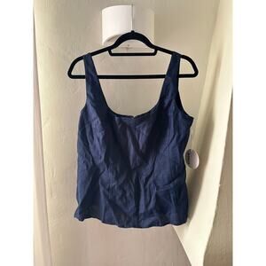STAUD Wells Linen Tank Navy 16